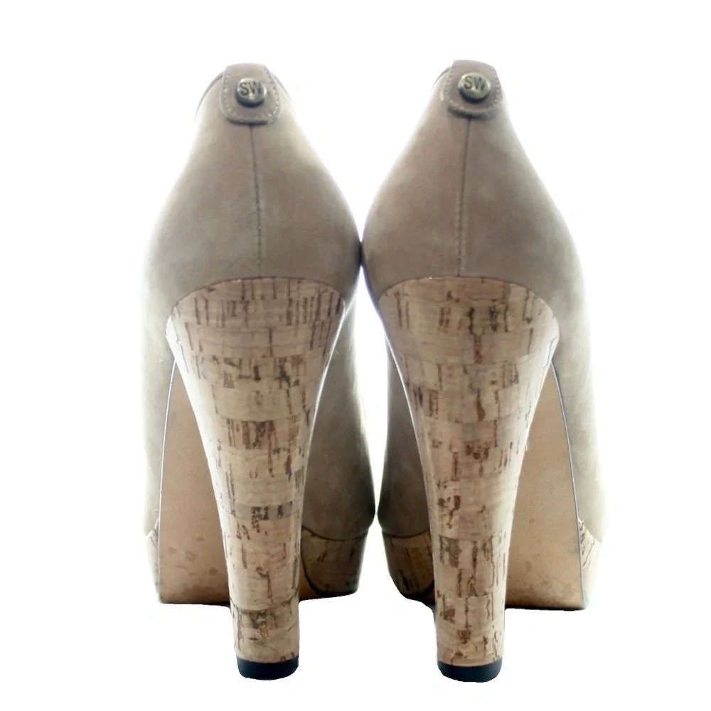 Stuart Weitzman Suede Platform Peep Toe Size 8 1/2 - Picture 3 of 4